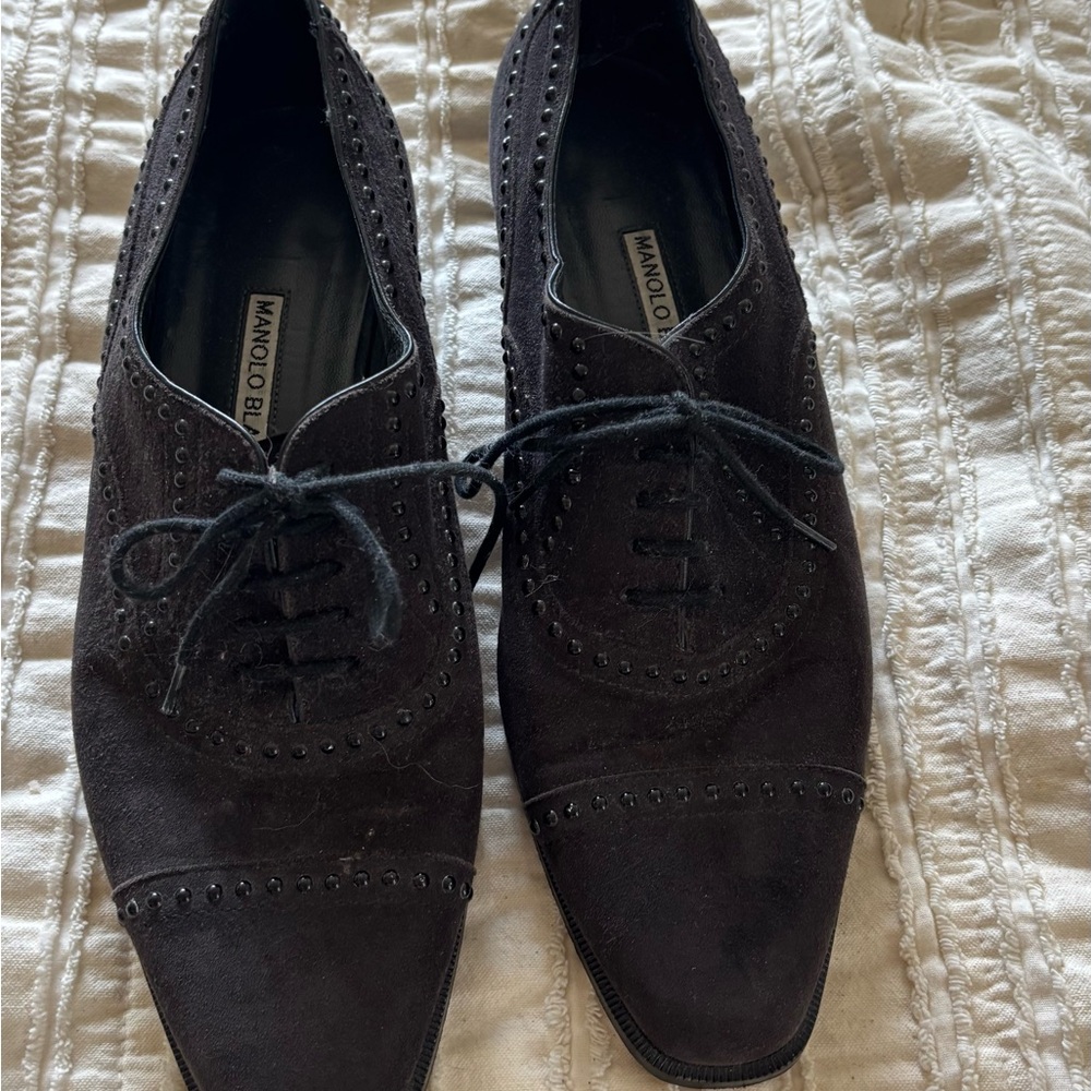 Manolo Blahnik Black Suede Oxfords